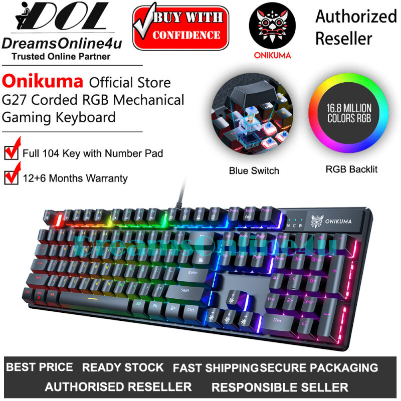 ONIKUMA G27 Chroma RGB Professional Blue Switch Mechanical Gaming Keyboard 104-Key Full Number Pad Keyboard Gaming Malaysia