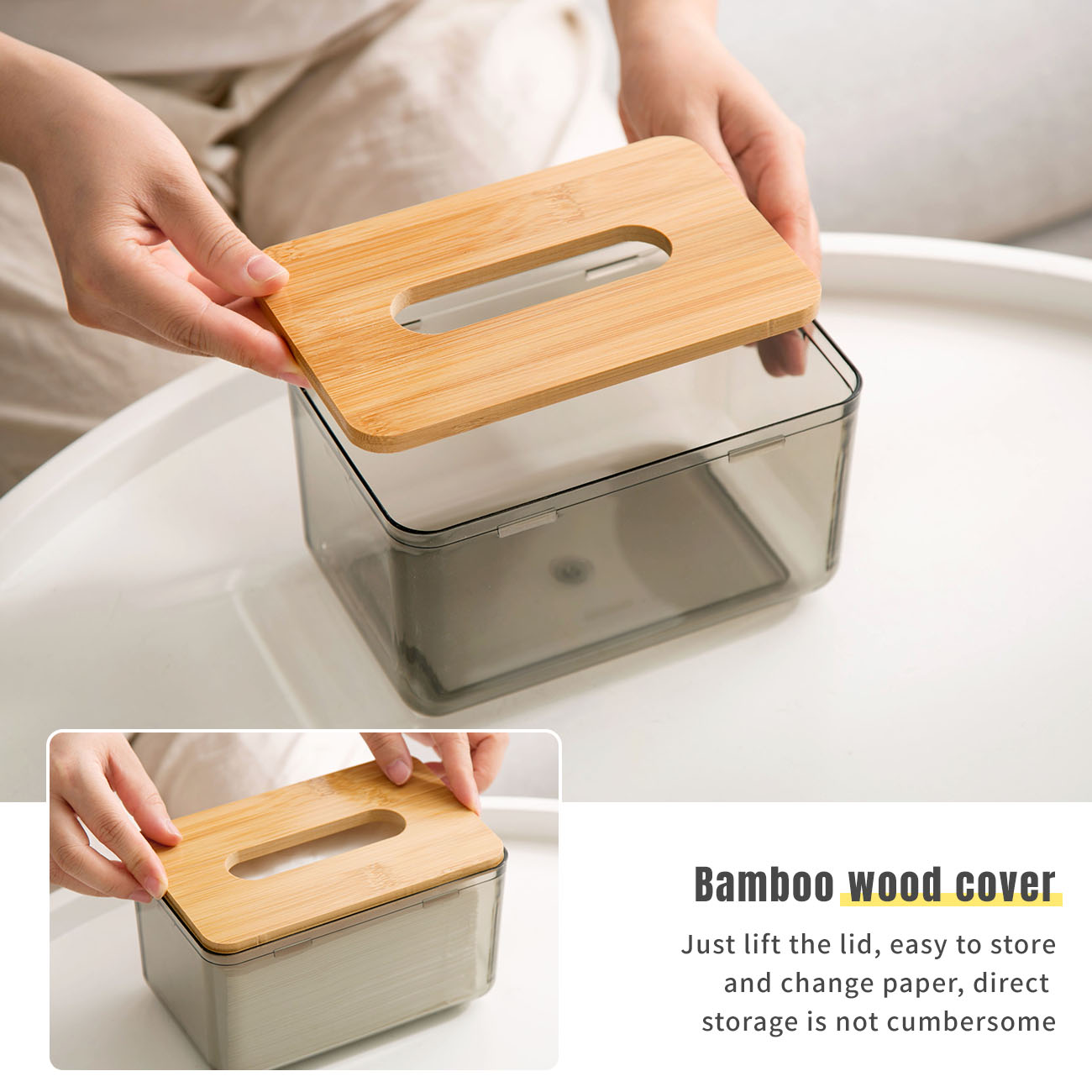 CNMF Nodic Style Light Luxury Transparent Durable Wide Opening Tissue Box