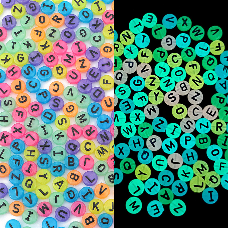 50-100pcs/Bag Luminous Letter Beads English Alphabet Heart shaped Acrylic Spacer Beads For Jewelry Making DIY Bracelet Necklace Handmade Glow Beads