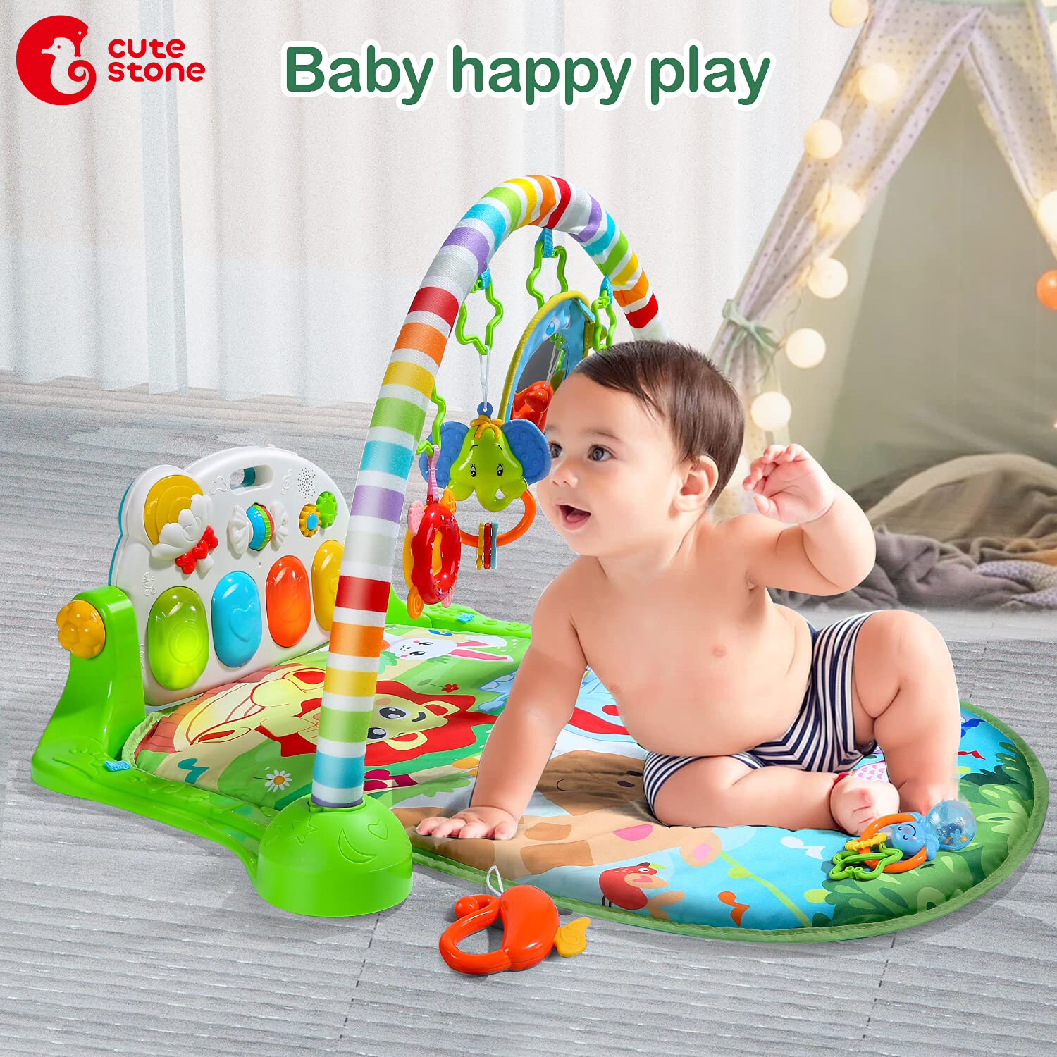 Musical Activity Center for Infants Toddlers Kick and Play Piano Gym CUTE STONE Baby Gym Play Mat 