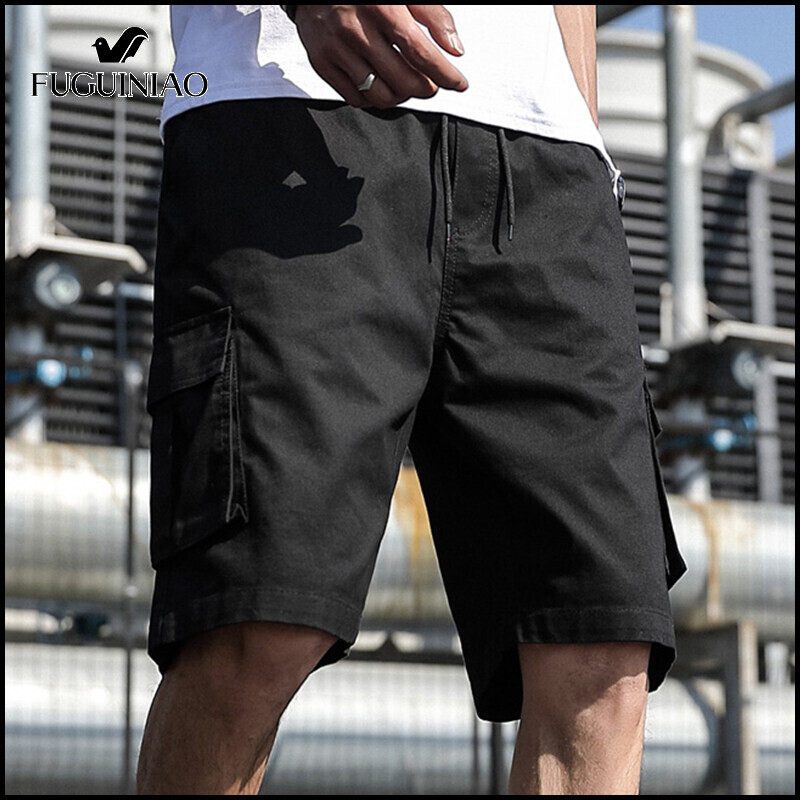 FUGUINIAO Men's Shorts Summer Cargo Shorts Fashion Length Drawstring Men's Shorts Cotton Mens Plus Size