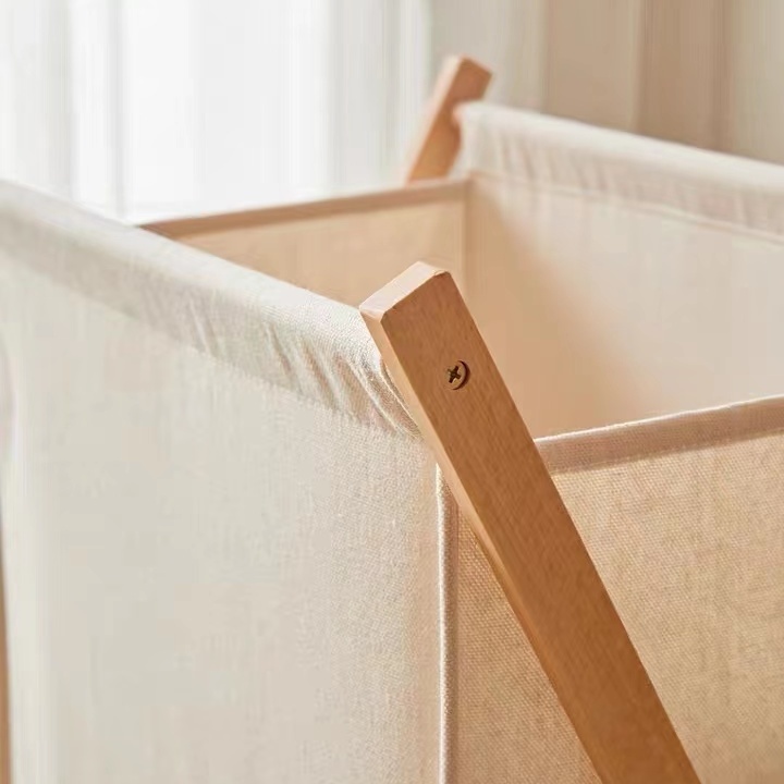 Collapsible Wood X-Frame Laundry Hamper with Fold Over Lid