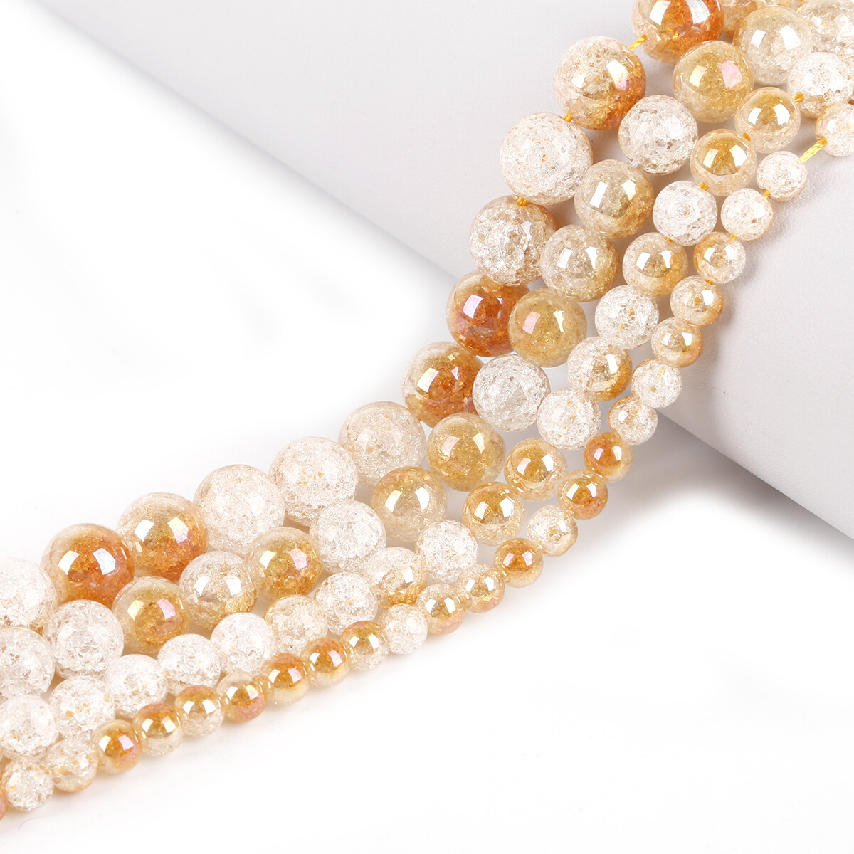 Wholesale 6/8/10/12mm New One Side Plated Gold White Snow Cracked Crystal Natural Stone Beads For Jewelry Making DIY Bracelet Necklace