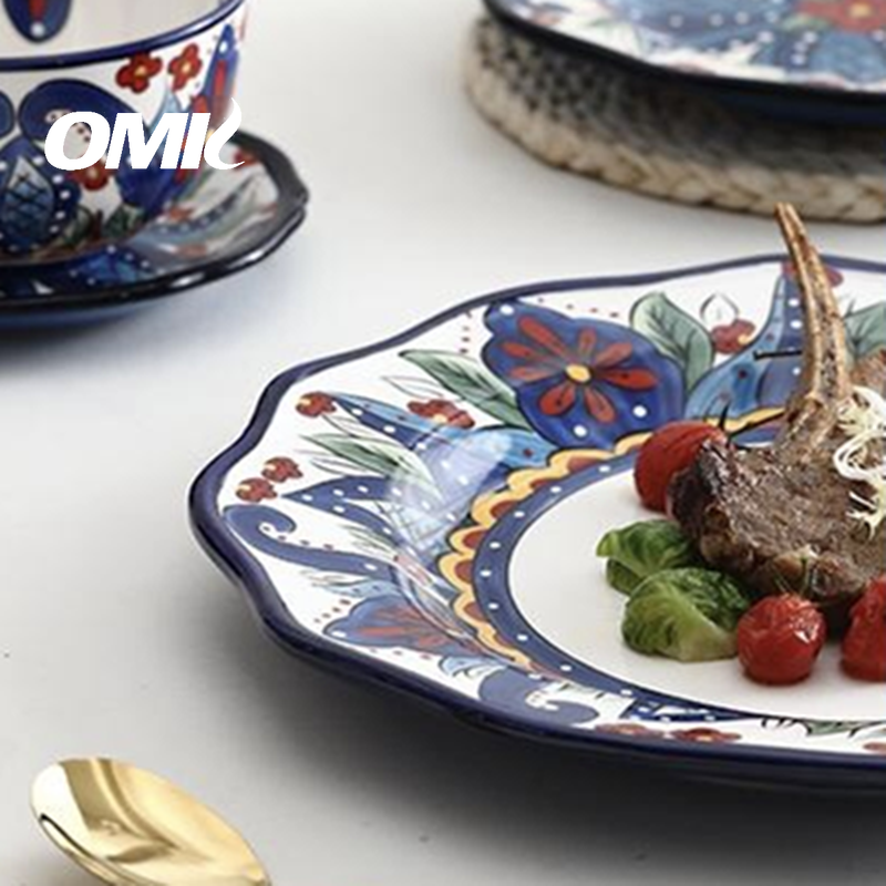 Bộ đồ ăn đĩa ăn tối gốm sơn tay phong cách bohemian omk