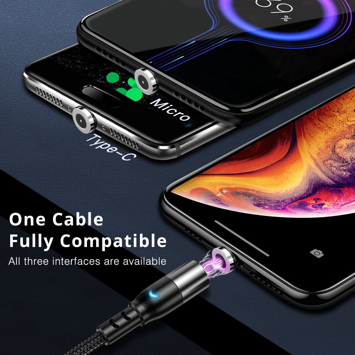 FONKEN 3 Trong 1 Cho Xiaomi Redmi Note7 Lưu Ý 8 Cáp Điện Thoại Sạc Cáp Sạc Nam Châm Loại-C Micro USB Cho LG Vivo Oppo HTC Nam Châm Dây Cáp Sạc Cho IPhone 12 6 XR X 8 Cộng Với Sạc Từ Cáp