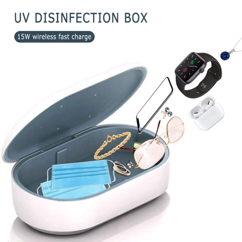 【Đầy Màu Sắc Hàng Sẵn Có Home Bán Hàng】 【Giao Hàng Miễn Phí】 Sạc Không Dây 2 Trong 1 + Khử Tia UV Điện Thoại Di Động UV Trang Sức Hộp Tiệt Trùng 15W Sạc Không Dây Qi Khử Trùng Hộp Sạc Không Dây Tủ Khử Trùng