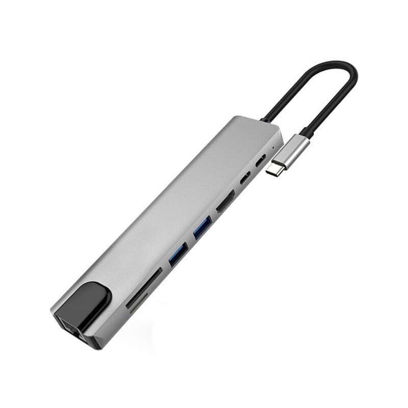 USB C Hub 8 in 1 Multiport Type C Adapter with 4K HDMI Port, Ethernet 1000Mbps RJ45 Port, USB-C Power Delivery, TF/SD Card Reader, Compatible for PC Computer