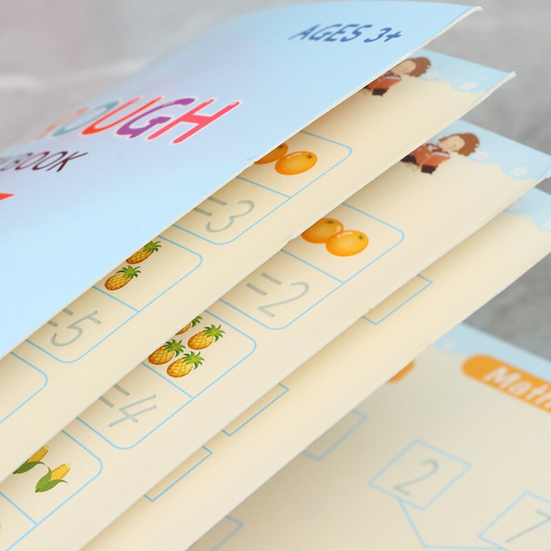 FS 4 sets English Character Practice Sticker Children's Word Practice Post Fun Math Calculation Introduction to Drawing Pen Control Training Book