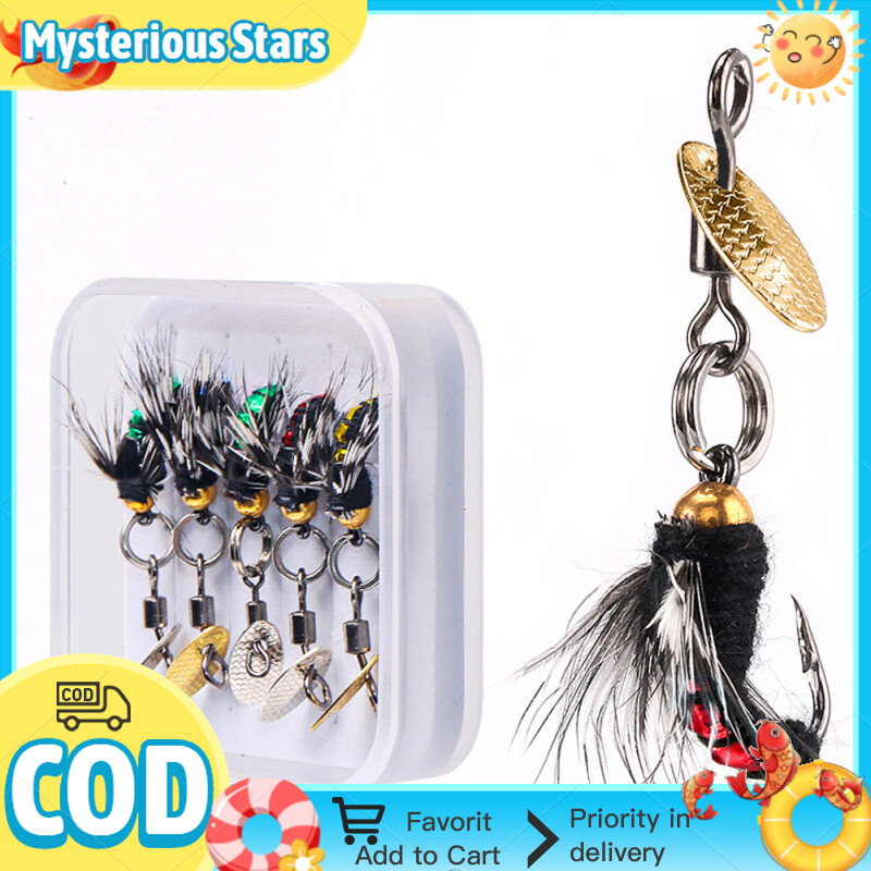 5pcs Colorful Fly Fishing Bait Set Sequins Fishhook With Feathers Natural Insect Fishing Lure Fishing Tackle