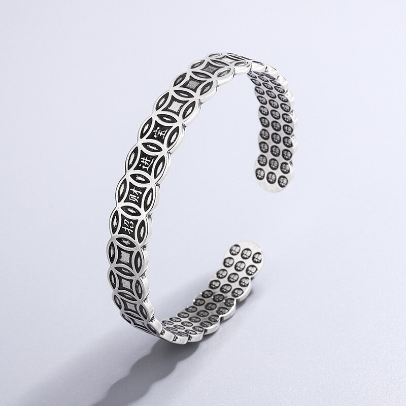LR-S925 Silver Lucky Fortune Bracelet Lucky Coin Copper Coin Bracelet Getting Rich Brings Good Luck Full Blessing Men's and Women's Bracelets