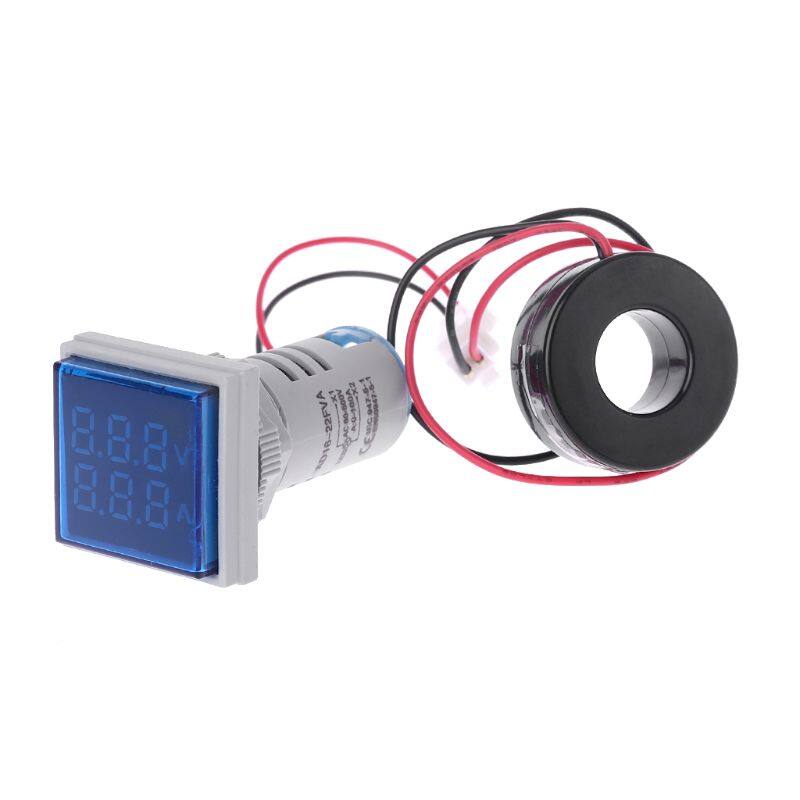Square led digital dual display voltmeter & ammeter voltage gauge current meter ac 60-500v 0-100a