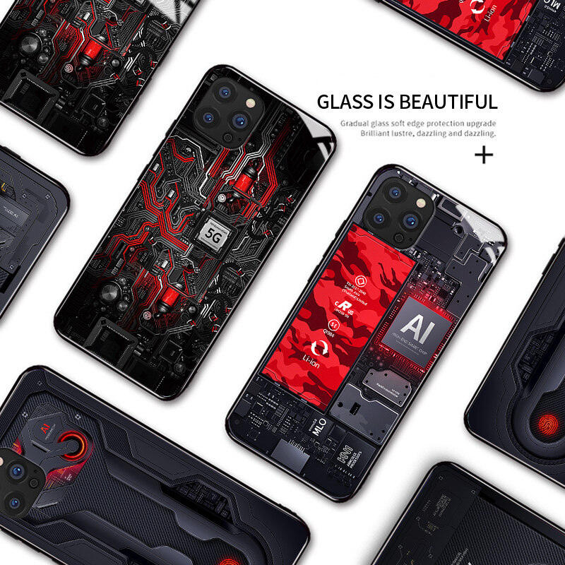 ucuc case For Apple iPhone 12 Pro MAX phone case Technology Circuit Board Explorer Exploration Theme Version Case Tempered Glass Back Cover Casing