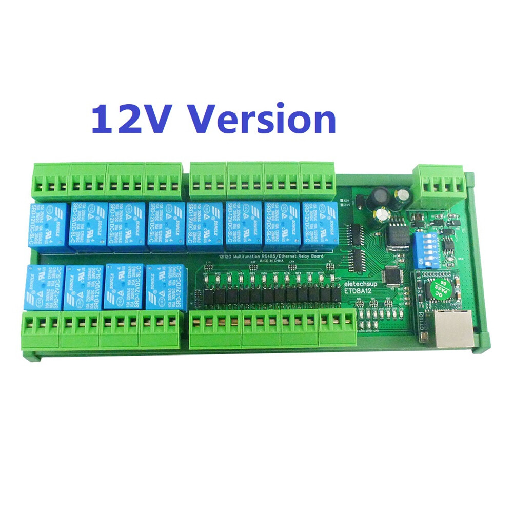 Diymore 2 in1 12 dio ethernet/rs485 relay switch module modbus rtu tcp/ip network controller plc expansion board 12v 24v
