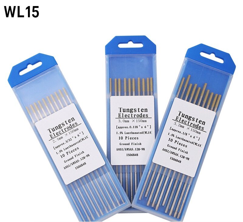 TEN-HIGH TIG Tungsten Electrodes 1.6mm x175mm 10pcs Pack. Lanthanum 1.5% Gold Lanthanum Tungsten Electrode WL15