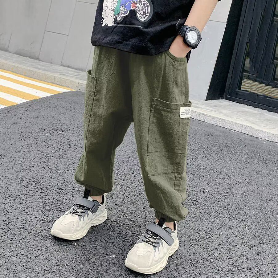 AMILA Boys Pants, Cotton and Battling Summer Summer New Mosquito Pants Small Middle School Korean version of handsome loose casual pants