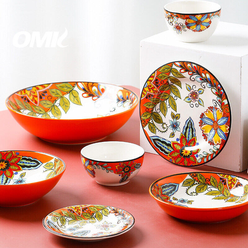 Omk phong cách Mỹ underglaze gốm bộ đồ ăn đĩa ăn tối Đĩa sâu bát đựng sa lát Bộ đồ ăn