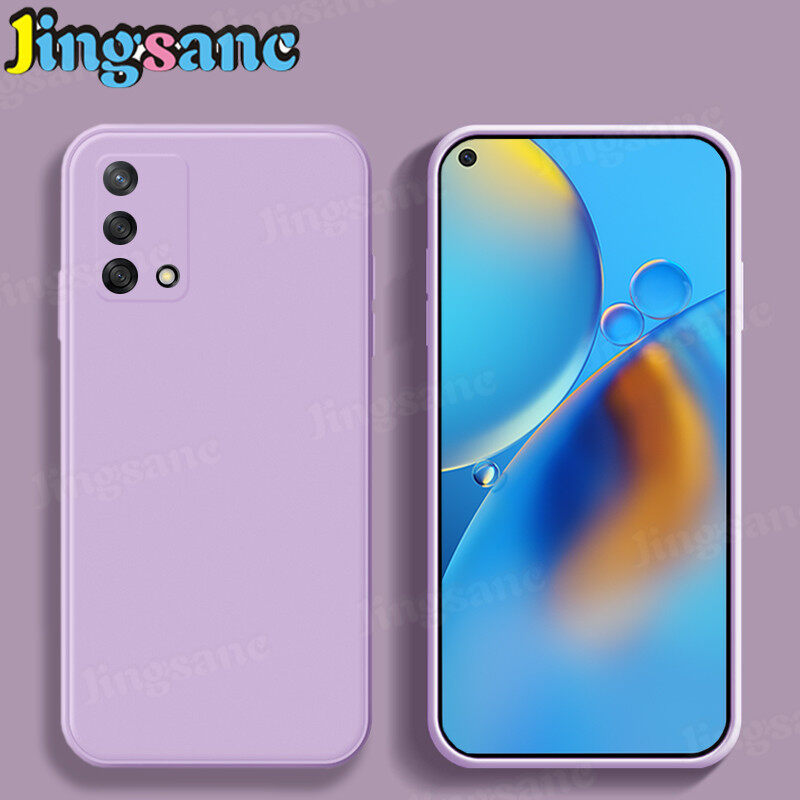 Jingsanc For OPPO A74 4G/A54 4G/A94/A95/A76 Phone Case Fashion Square Straight Edge Soft Liquid Silicone Cover Camera Protection Shockproof Back Casing