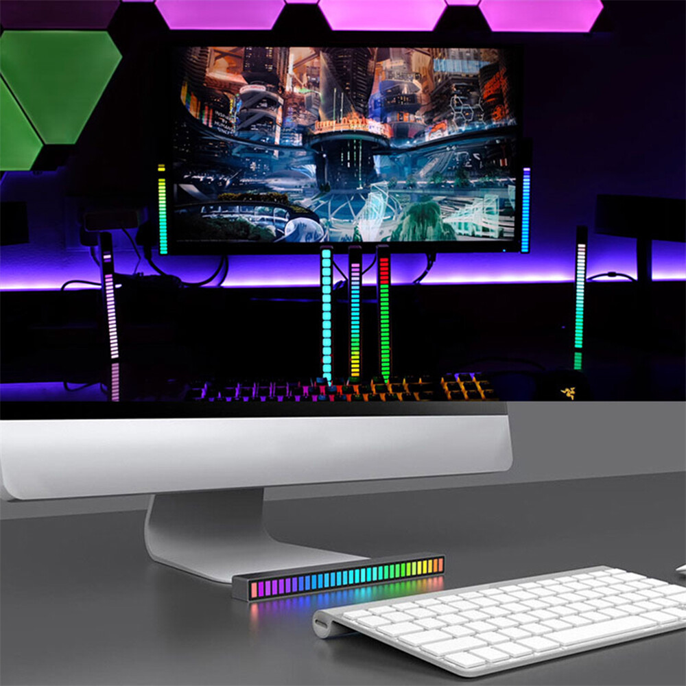 Cuguu 【ready stocked】multicolor sound control light USB/rechargeable battery app control 32 led computer car activated audio sensor strip lights