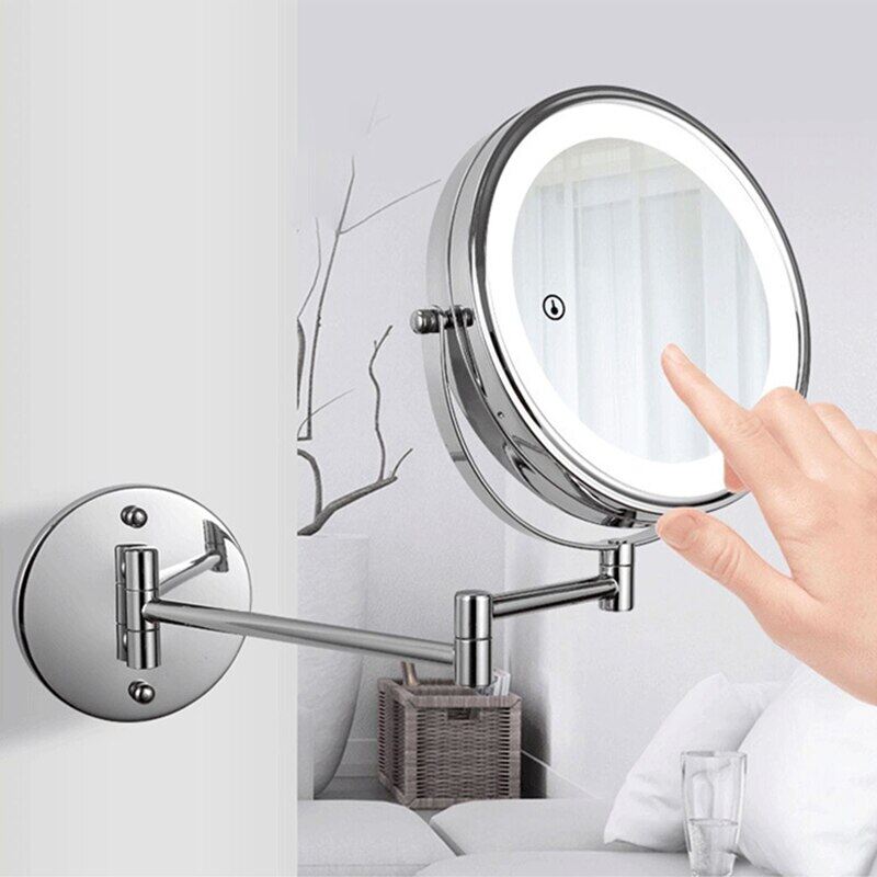 Led Folding Bathroom Mirrors Touch Ftion Led Magnifying Makeup Mirror Wall Mounted Dual Arm Extension LED Bathroom Mirror