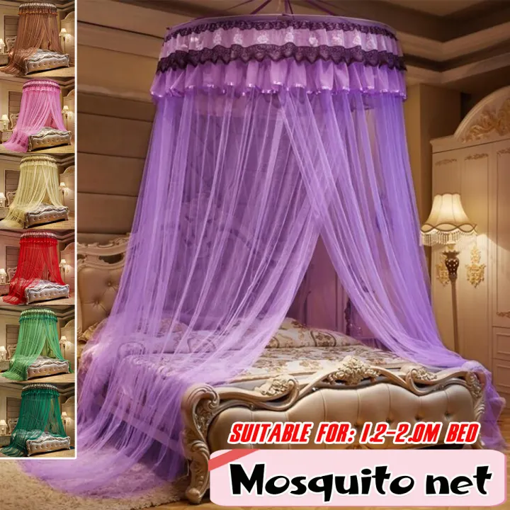 Luxury Style Round Double Lace Dome Mosquito Net Romantic Princess Canopy Bed Curtain Full Queen Size Lazada Singapore Luxury Style Round Double Lace Dome, Queen Size Canopy Bed With Curtains
