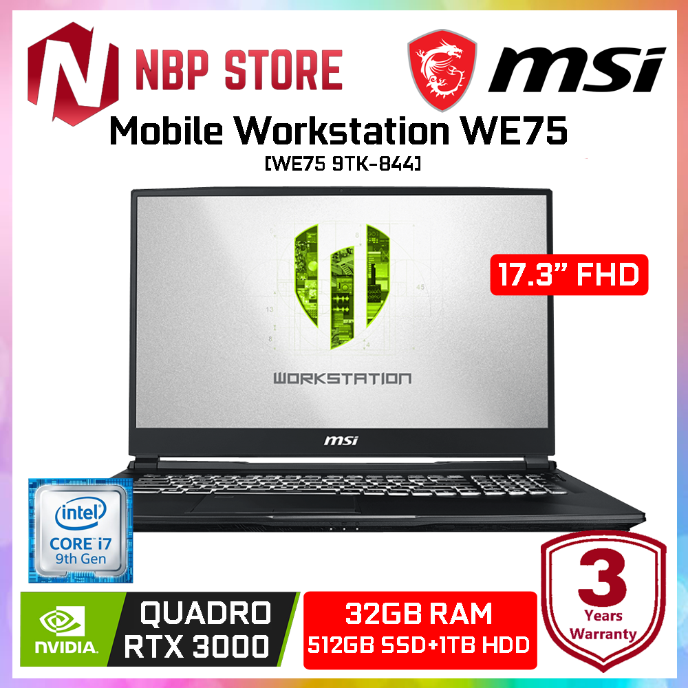 MSI Mobile Workstation WE75 9TK-844 17.3 FHD Laptop ( i7-9750H, 32GB, 1TB+512GB, Quadro RTX3000 6GB, W10P ) Malaysia