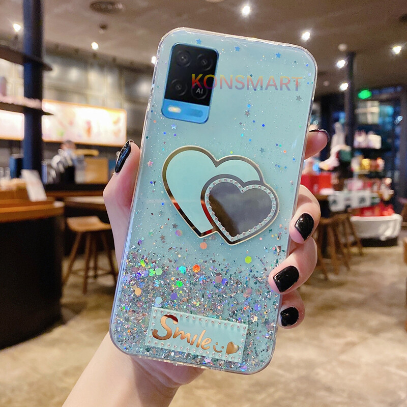 KONSMART Casing OPPO A54 2021 New Love Mirror Bling Glitter Star Space Phone Case For OPPO A54 4G Soft TPU Back Cover