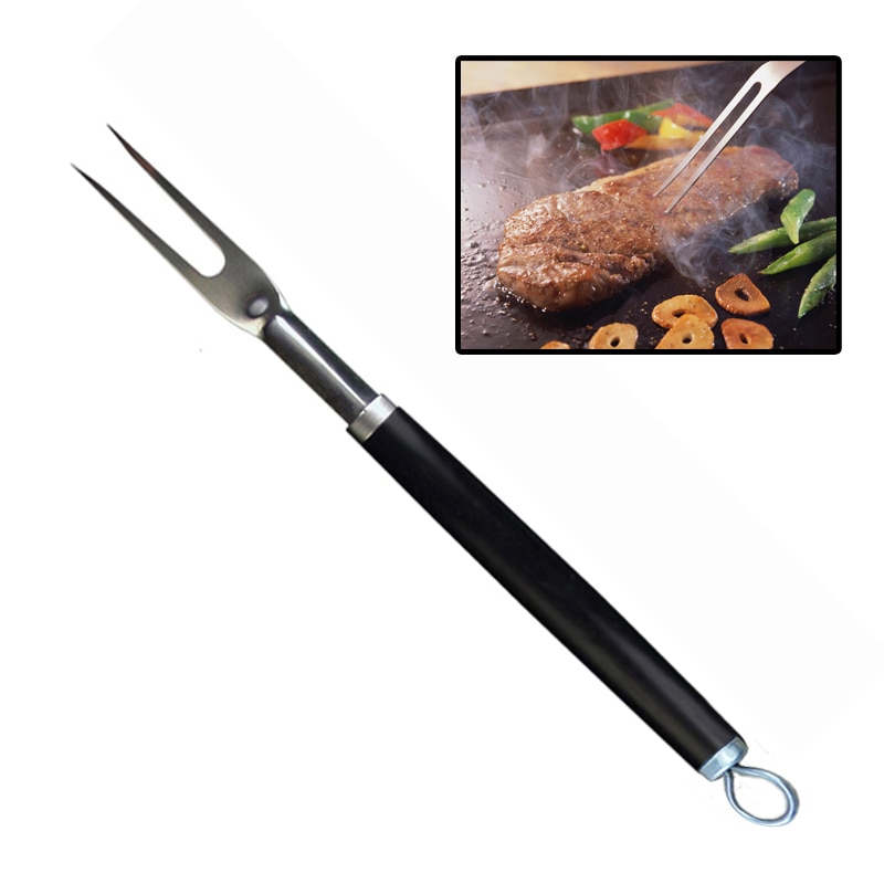 18''stainless Steel Bbq Fork Black Long Meat Forks Plastic Handle Barbecue Fish Fork Grill Bbq Accessories Cooking
