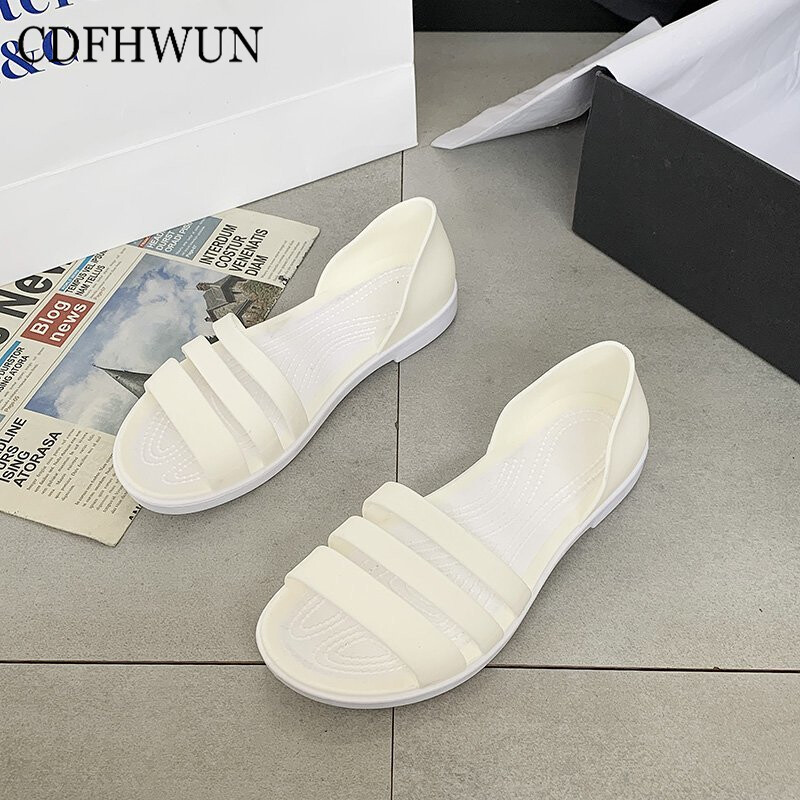 CDFHWUN Sandals for Women Jelly Plastic Sandals Ladies Summer Soft Bottom Mom Flat Beach Sandals and Slippers Women Shoes