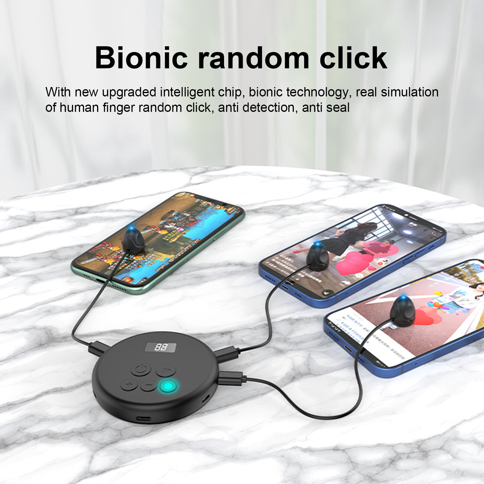 Screen Clicker Mute Automatic Adjustable Digital Display Sensitive Clicking Universal Phone Auto Clicker Connection Point Grabber Device for Game Phone Screen Clicker