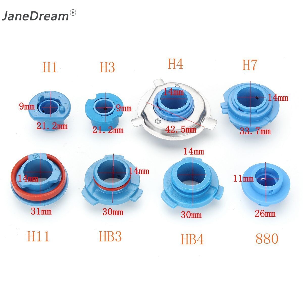 Janedream 2 cái đèn pha LED giữ ổ cắm chuyển đổi Đui bóng đèn H1/h3/H4/H7/H11/HB3