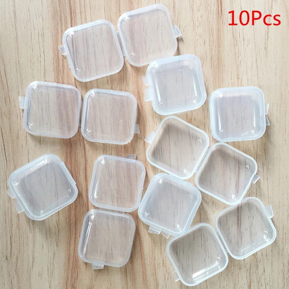 【PrettySet】5/10Pcs Mini Portable Plastic Transparent Storage Boxes Square Pill Jewelry Earplug Earring Box Home Organization box