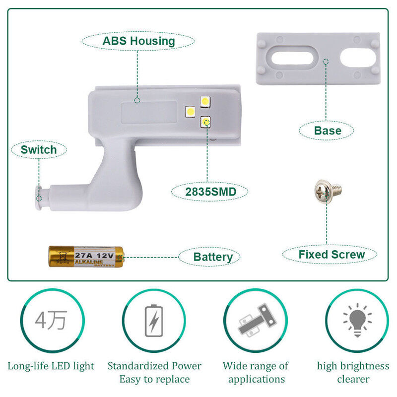 Đèn LED Cảm Biến Bản Lề Tủ, Cho Tủ Quần Áo Tủ Cửa Nhà Bếp Tủ Quần Áo