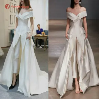 Yesfashion Women Elegant Plain White Party Dress Wedding Dress Off