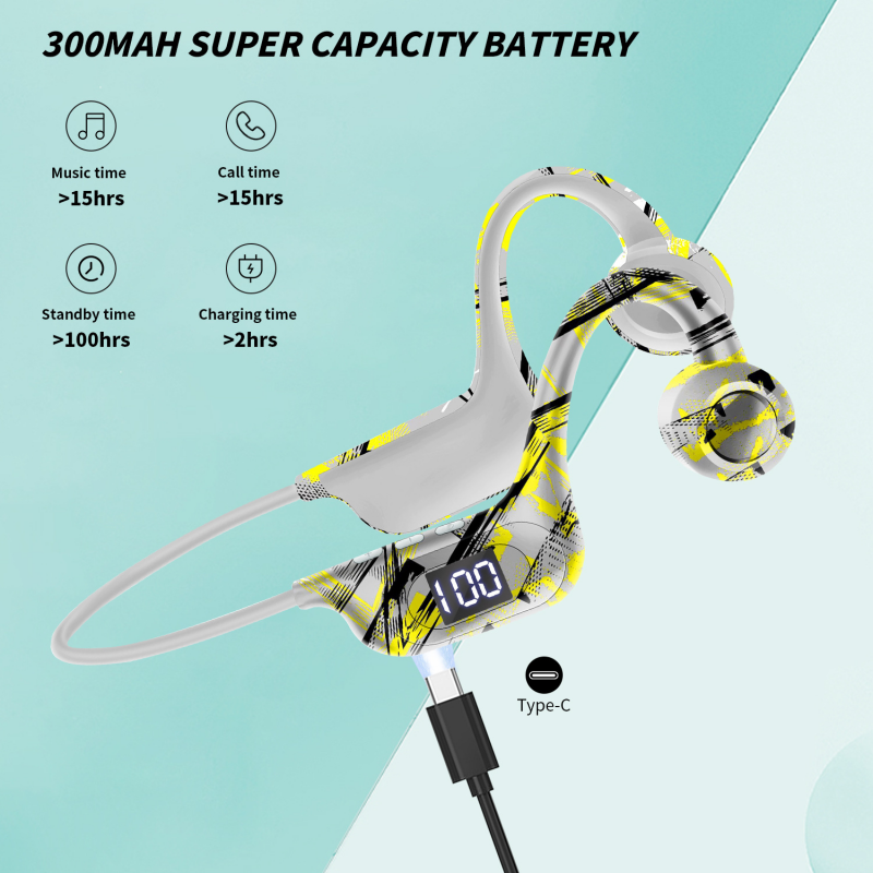 AKZ-G9 graffiti dẫn truyền âm thanh qua xương Tai nghe không dây Bluetooth Plug-in Màn hình hiển thị kỹ thuật số treo tai tai nghe không dây