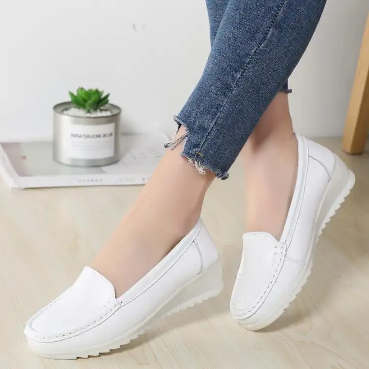 white flat slip on shoes