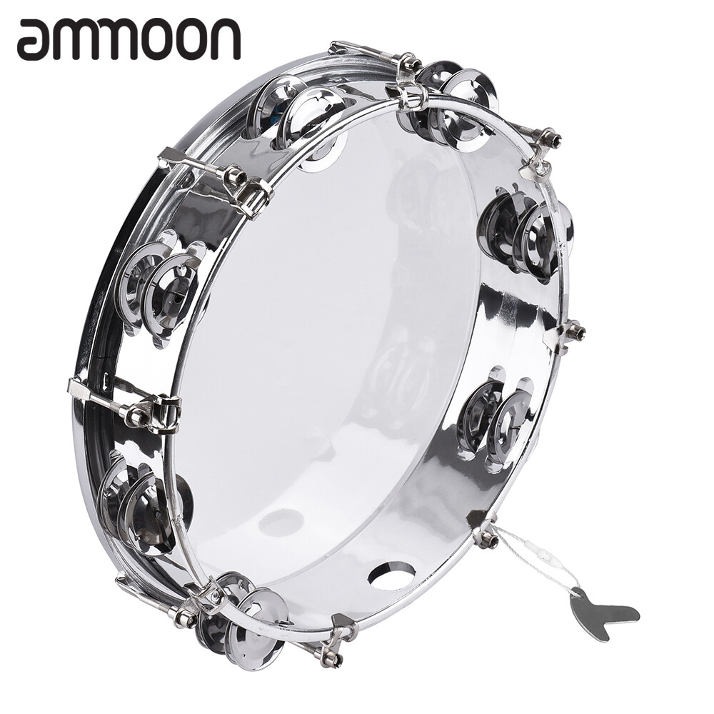 [ammoon]【Ready】Trống Tay Chuông Tambourine 10 Inch, Với Nhạc Cụ Gõ Hai Hàng