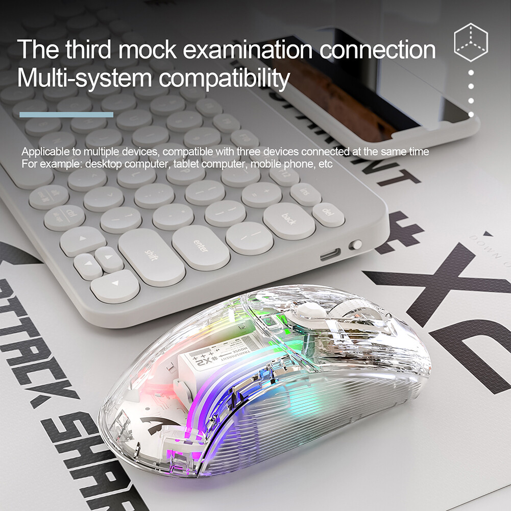 Wired Wireless Gaming Mouse RGB Light Adjustable Transparent Game Mouse Bluetooth-compatible Creative Mouse Comfortable for Desktop Notebook Computer