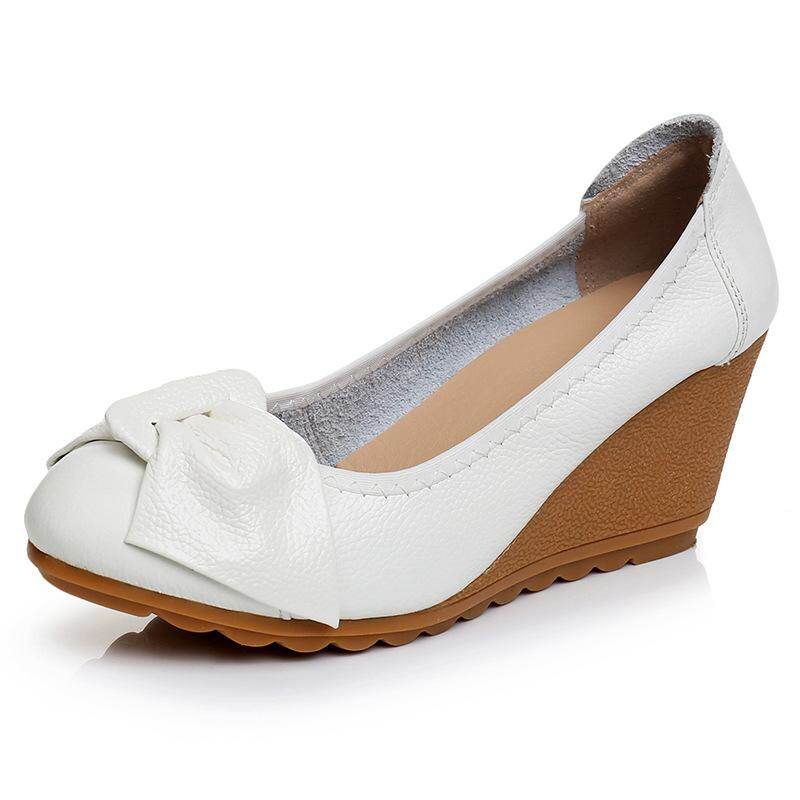 Women New High-heeled Bow Wedges Shoes Lady Solid Color Comfortable Dress Shoes