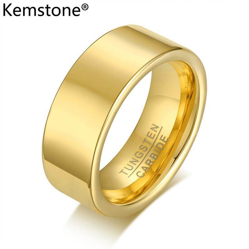 Kemstone Men Trendy Glossy Cold Silver Color 8mm Tungsten Steel Ring Can Lettering