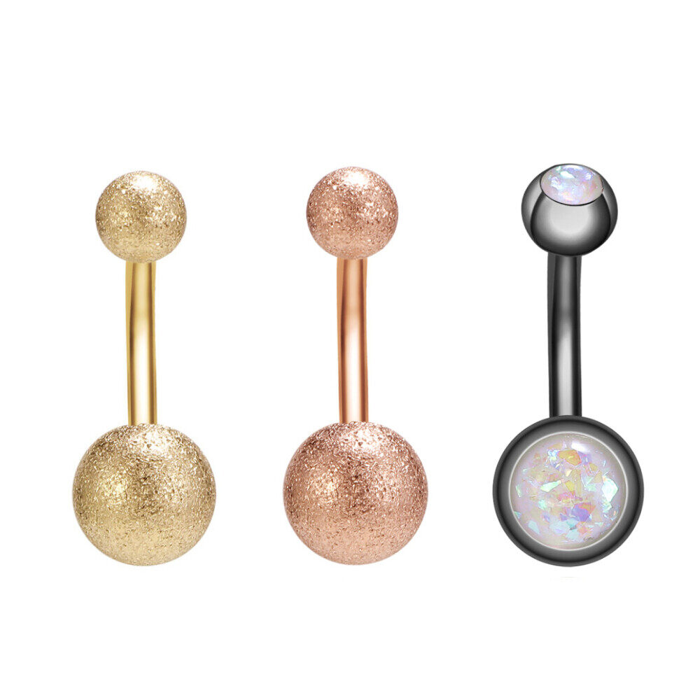 ZS 3 Pieces/set 14G Cz Crystal Navel Rings Round Stainless Steel Belly Rings Blue Red Navel Piercing for Women Gilrs Belly Button Rings