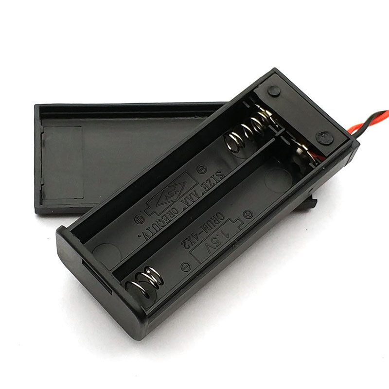 1PCS Hard Plastic 2 x AAA Battery Storage Holder Case Box with Switch Cover Wire