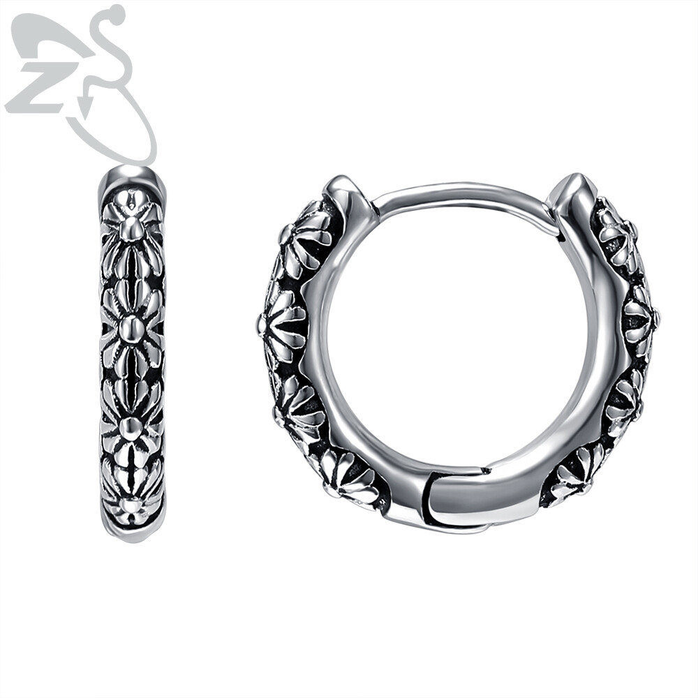 Punk Gothic Carved Rune Hoop Earrings Stainless Steel Huggie Hoops Simple Round Earrings Vintage Jewelry Unisex Gift