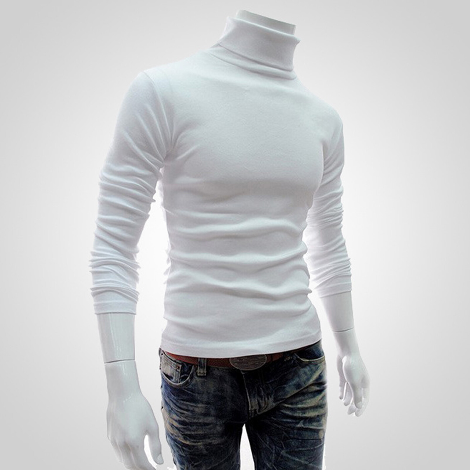 Bullker Long Sleeve Turtleneck Men Pullover Soft Solid Color Stretchy Knitted Shirt for Autumn Winter Pullover Top Warm