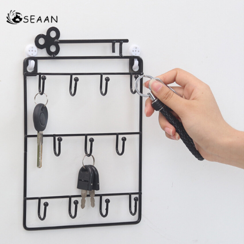 Modern Style Iron Wall Mounted 11 Hangers Hooks Key Holder Coat Hat Storage Rack Practical Cloth / Keys Hooks
