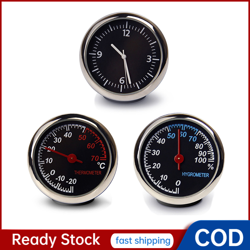 【In Stock】Car Interior Mini Quartz Watch Clock Hygrometer Thermometer