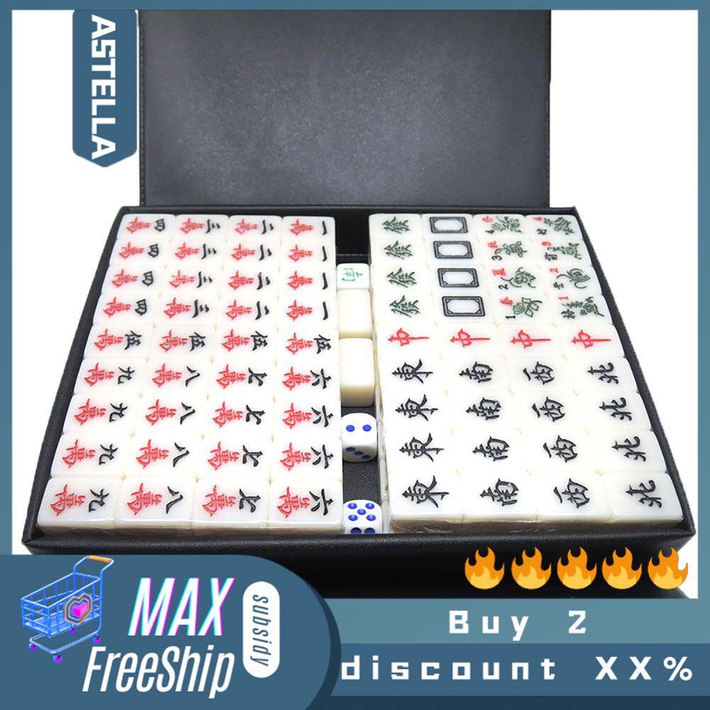 ASTELLA Mini Travel 144 Tiles Acrylic Chinese Traditional Mahjong Family Board Game Set