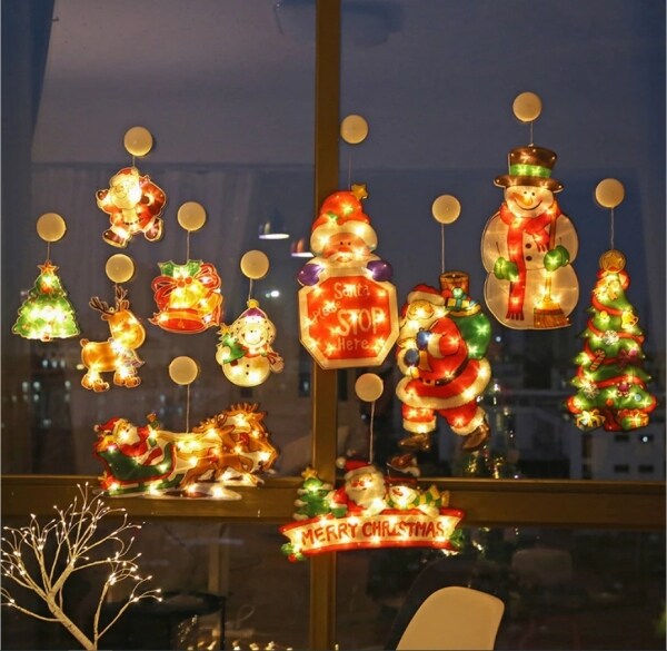 Đèn Giáng Sinh Vui Vẻ Mặt Dây Treo Cửa Sổ Người Tuyết Ông Già Noel Đèn Hút LED Để Trang Trí Nhà Cửa 2022 Đồ Dùng Tiệc Giáng Sinh Năm Mới