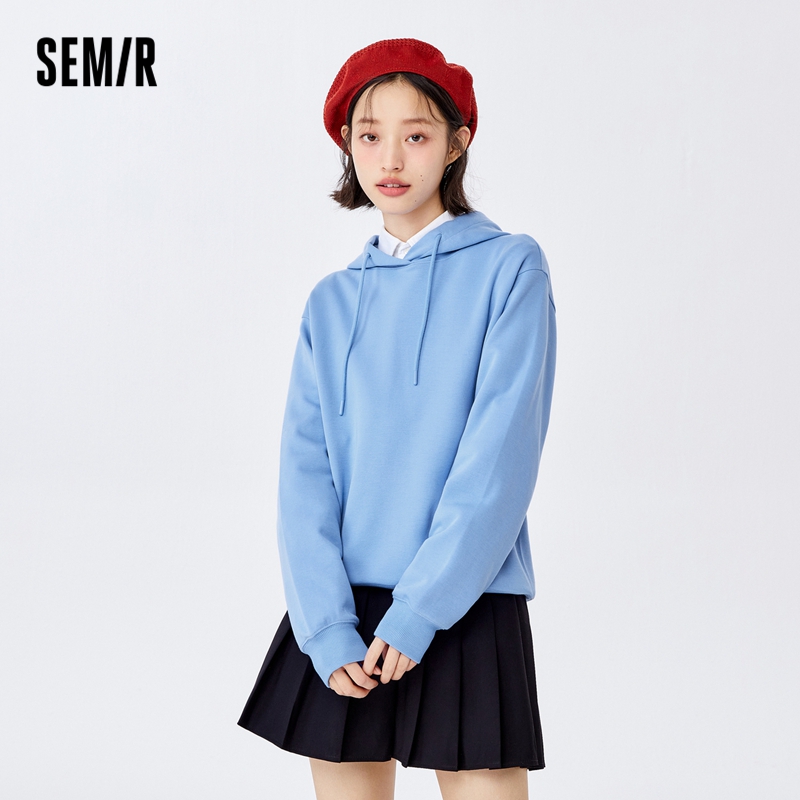 Semir Sweatshirt Women Basic Hooded Top Solid Color 2024 Spring New Bottoming Pullover Hoodies Loose And Lazy Style