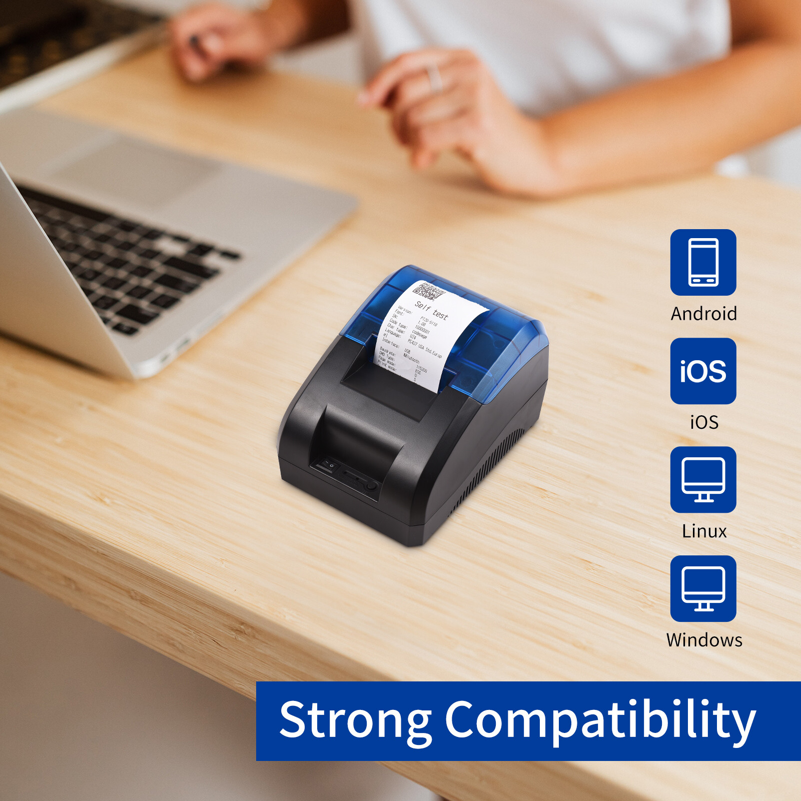 Máy In Hóa Đơn Nhiệt 58Mm Máy In Kết Nối Không Dây USB & BT Để Bàn In Logo Mã Vạch Với 1 Cuộn Giấy Bên Trong Tương Thích Với IOS Android Windows Cho Cửa Hàng Bán Lẻ Nhà Hàng