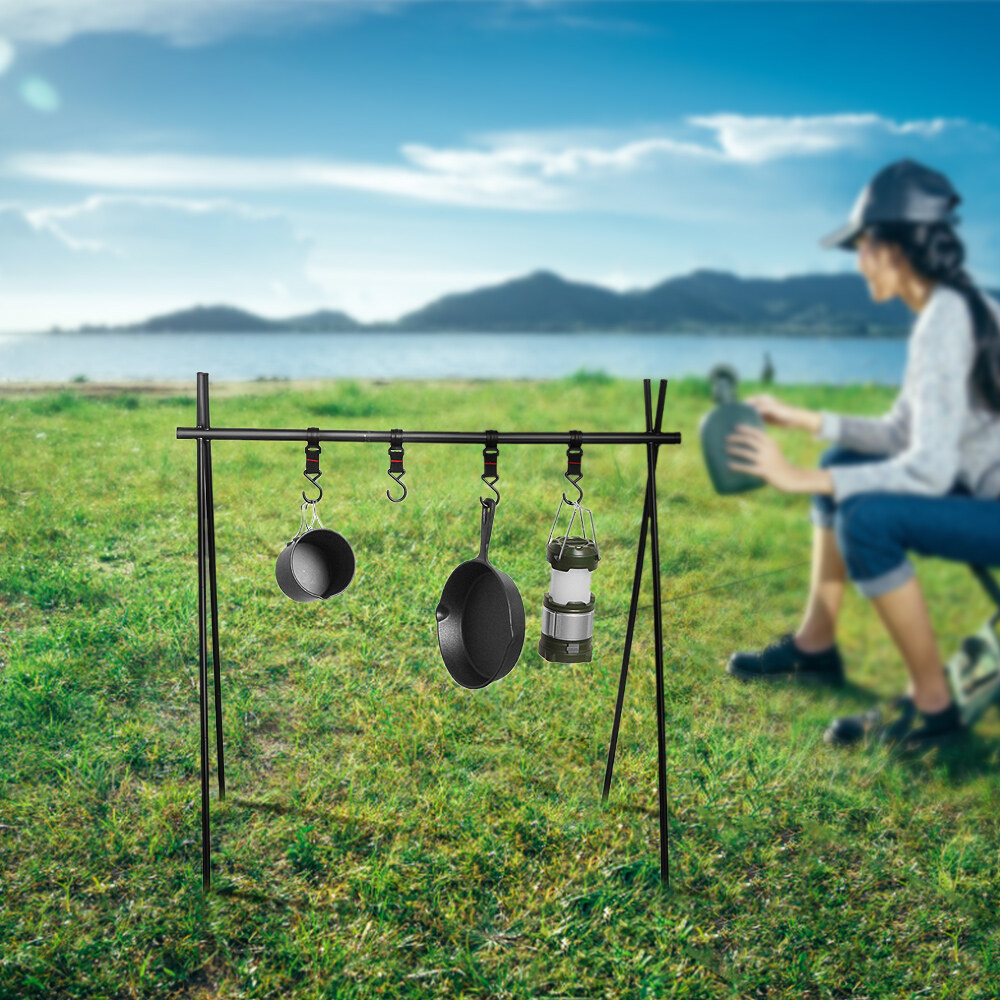 TOMSHOO Outdoor Cookware Hanging Rack Triangular Pot Pan Camping Light ...